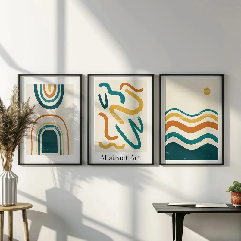 סט תמונות לבית – אמנות קיר גאומטרית מופשטת