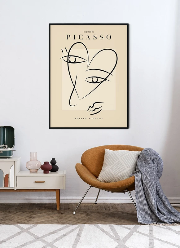 תמונה אמנותית קו – פנים בצורת לב בהשראת פיקאסו