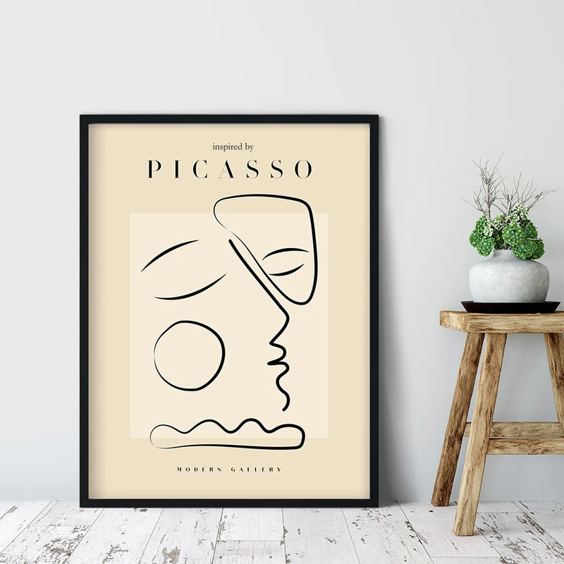 תמונת קיר אמנות קו – פנים אבסטרקטיות בהשראת פיקאסו