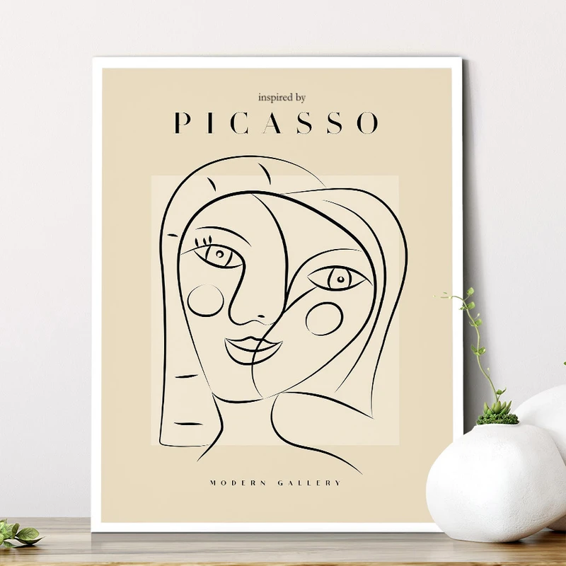 תמונת קיר אמנות קו – דיוקן נשי בסגנון פיקאסו