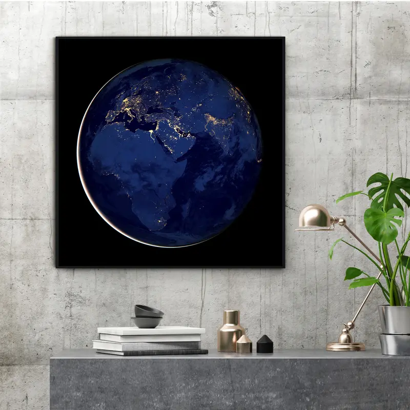 תמונת קיר כדור הארץ בלילה – צילום לווייני של נאס״א