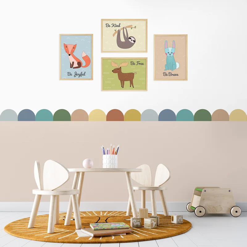 מדבקת קיר בורדר מסולסל צבעוני לעיצוב חדר ילדים