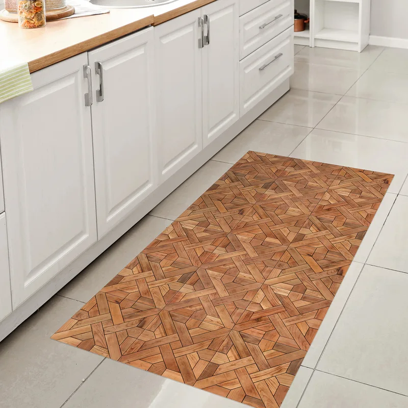 שטיח פי וי סי למטבח מראה עץ טבעי קל לניקוי ונגד החלקה