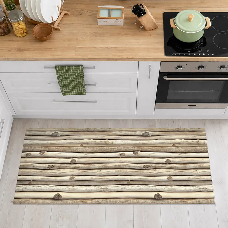 שטיח PVC למטבח דוגמת קורות עץ טבעי עיצוב כפרי