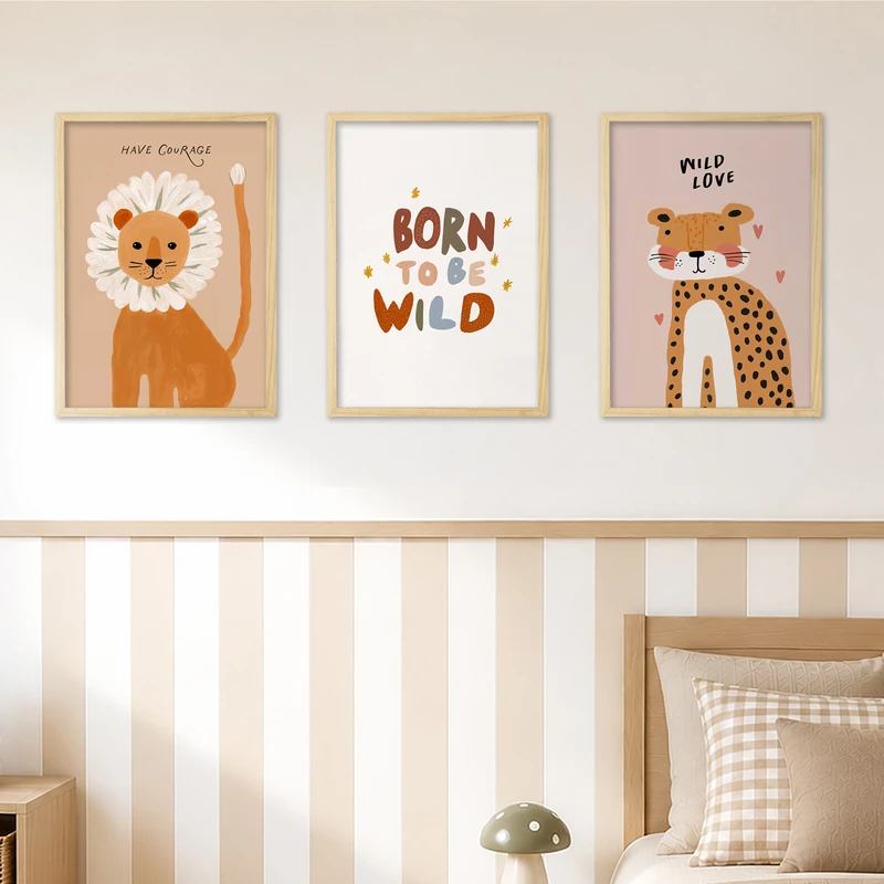 סט תמונות לחדרי ילדים – חיות ספארי Born to Be Wild