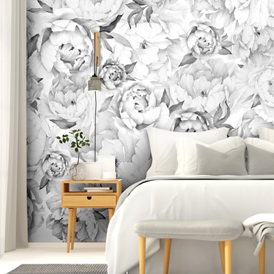 טפט לקיר פרחי אדמוניות Peony שחור לבן
