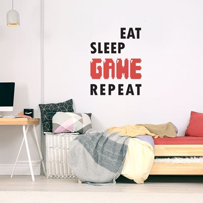מדבקת קיר גיים גיימר Eat Sleep Game Repeat
