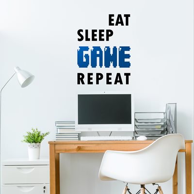 מדבקת קיר גיים גיימר Eat Sleep Game Repeat