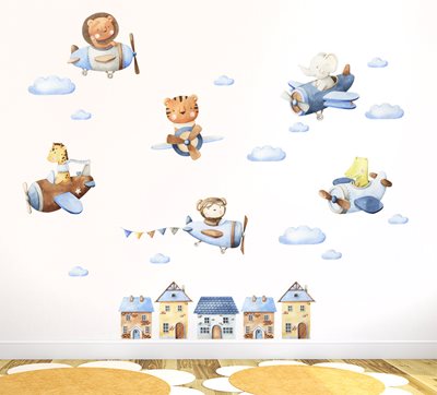 מדבקת קיר אווירונים ומטוסים עם חיות