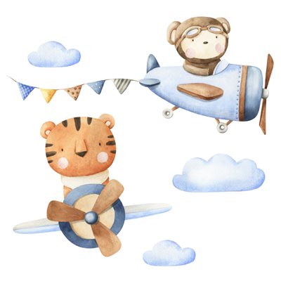 מדבקת קיר אווירונים ומטוסים עם חיות
