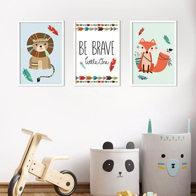סט הדפסים לחדר ילדים- חיות השבט Be Brave