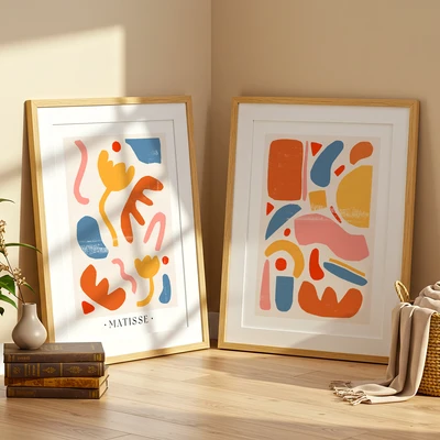 זוג תמונות קיר אבסטרקט צבעוניות – בהשראת מאטיס