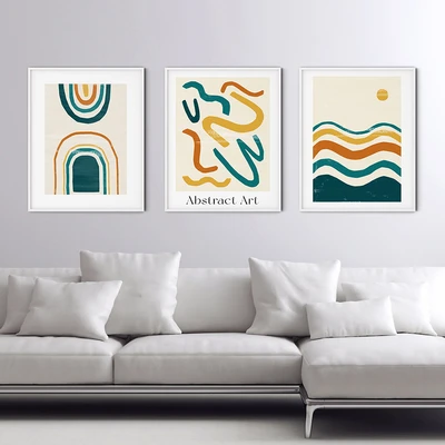 סט תמונות לבית – אמנות קיר גאומטרית מופשטת