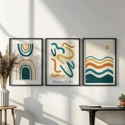 סט תמונות לבית – אמנות קיר גאומטרית מופשטת