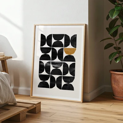 תמונת קיר גאומטרית – קומפוזיציית חצאי עיגולים