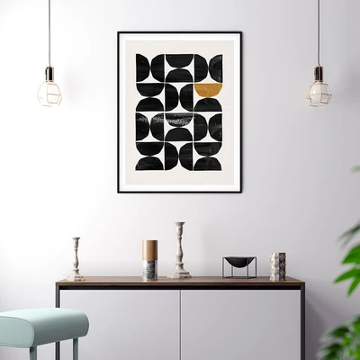 תמונת קיר גאומטרית – קומפוזיציית חצאי עיגולים