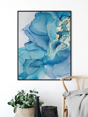 תמונת קיר אבסטרקט – דיו כחול וזהב