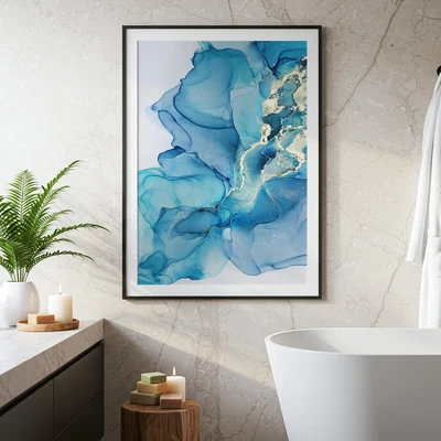 תמונת קיר אבסטרקט – דיו כחול וזהב