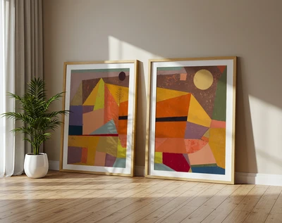 זוג תמונות אבסטרקט – קומפוזיציות צבעוניות של Paul Klee