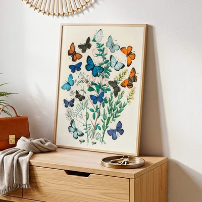 תמונת וינטג' טבע – פרפרים ופריחה בסגנון עתיק