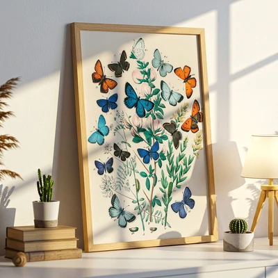 תמונת וינטג' טבע – פרפרים ופריחה בסגנון עתיק