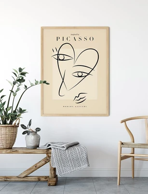 תמונה אמנותית קו – פנים בצורת לב בהשראת פיקאסו
