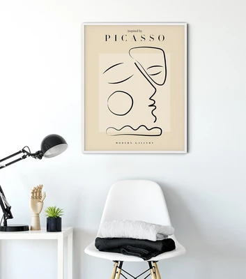 תמונת קיר אמנות קו – פנים אבסטרקטיות בהשראת פיקאסו