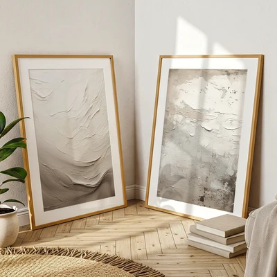 סט תמונות לסלון בטקסטורה מחוספסת בגווני אדמה