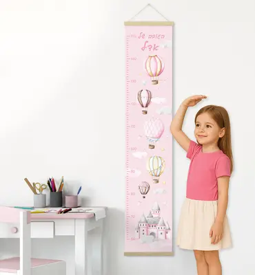 מד גובה לחדר ילדים- כדורים פורחים בורוד