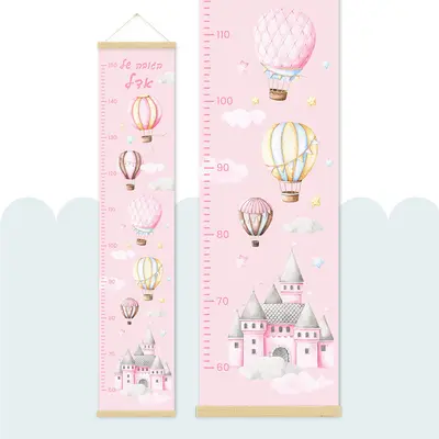 מד גובה לחדר ילדים- כדורים פורחים בורוד