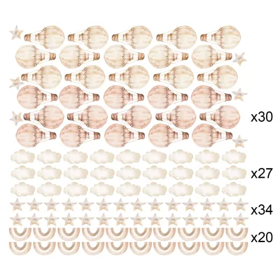 סט מדבקות כדורים פורחים וינטג', עננים וכוכבים