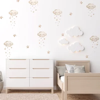 מדבקות קיר עננים וכוכבים וינטג' לעיצוב חדר ילדים