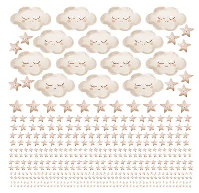 מדבקות קיר עננים וכוכבים וינטג' לעיצוב חדר ילדים