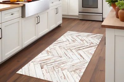 שטיח PVC למטבח - פישבון בז' לבן