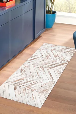 שטיח PVC למטבח - פישבון בז' לבן