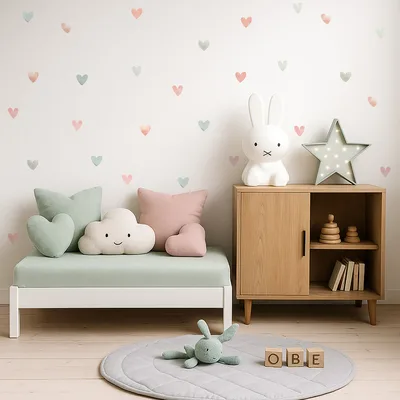 מדבקות קיר לבבות צבעי מים – פסטל בוהו שיק
