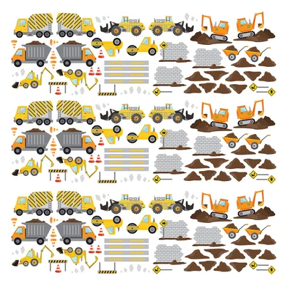 מדבקות קיר בנייה וטרקטורים – קישוט קיר לחדר ילדים