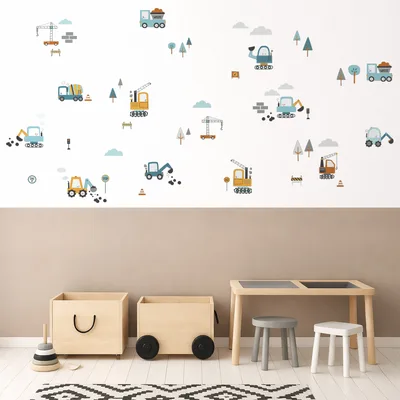מדבקות קיר כלי עבודה וטרקטורים – עיצוב חדר ילדים בנים