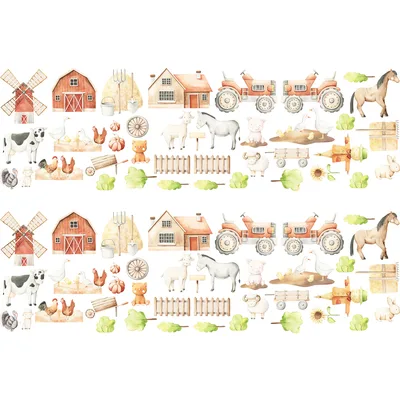 מדבקות קיר חווה לילדים – סוסים, פרות, תרנגולים וטרקטורים
