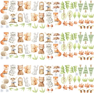 מדבקות קיר חיות יער – וינטג' בצבעי מים לעיצוב חדר ילדים