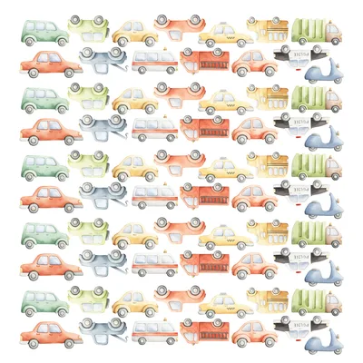 מדבקות קיר מכוניות בצבעי מים – רכבים לחדר ילדים