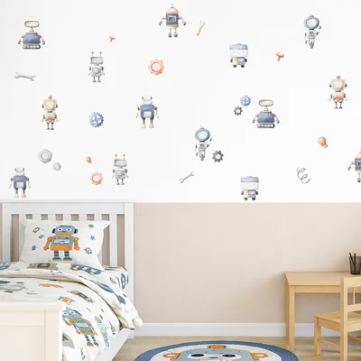 מדבקות קיר רובוטים לעיצוב חדרי ילדים