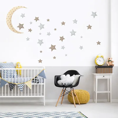 מדבקות קיר ירח וכוכבים סקנדינבי לעיצוב חדר ילדים