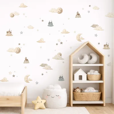 מדבקות קיר ירח, עננים וארמונות מעופפים – קסם לפני השינה