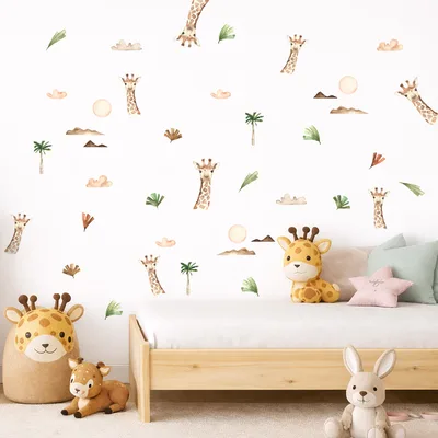 מדבקות קיר ג'ירפות – בוהו ספארי עדין לחדר ילדים