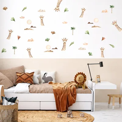 מדבקות קיר ג'ירפות – בוהו ספארי עדין לחדר ילדים