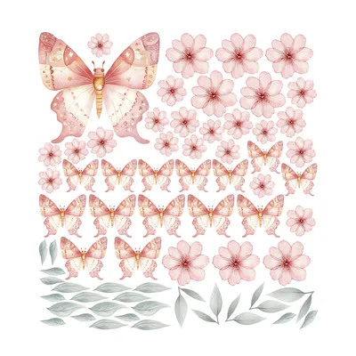 מדבקות קיר פרפרים ופרחים –מדבקות קיר בוהו לחדר ילדות