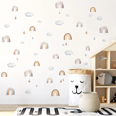מדבקות קיר קשתות ועננים פסטל – עיצוב חדר ילדים