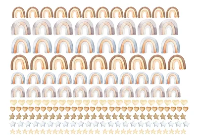 סט מדבקות קיר קשתות צבעי מים – כוכבים ולבבות לחדר ילדים
