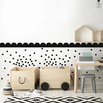 סט של מדבקות קיר עיגולים ובורדרים Scalloped לחדרי ילדים